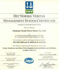 Narada battery TUV TL 9000 certificate