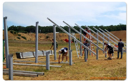 post, clamps and rails installed for ground mount solar system