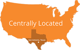 Map of USA with centrally located Mission Solar in Texas
