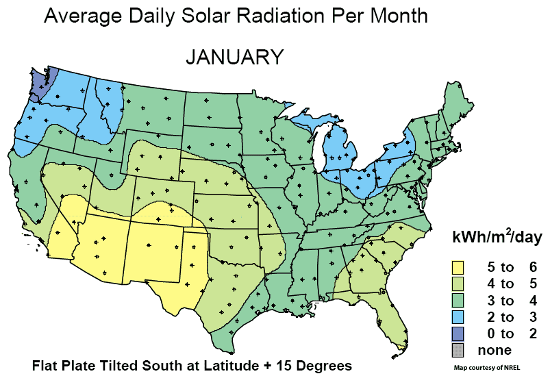 average solar radiation per month map