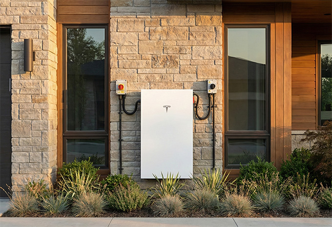 Powerwall 3 mounted on a home display
